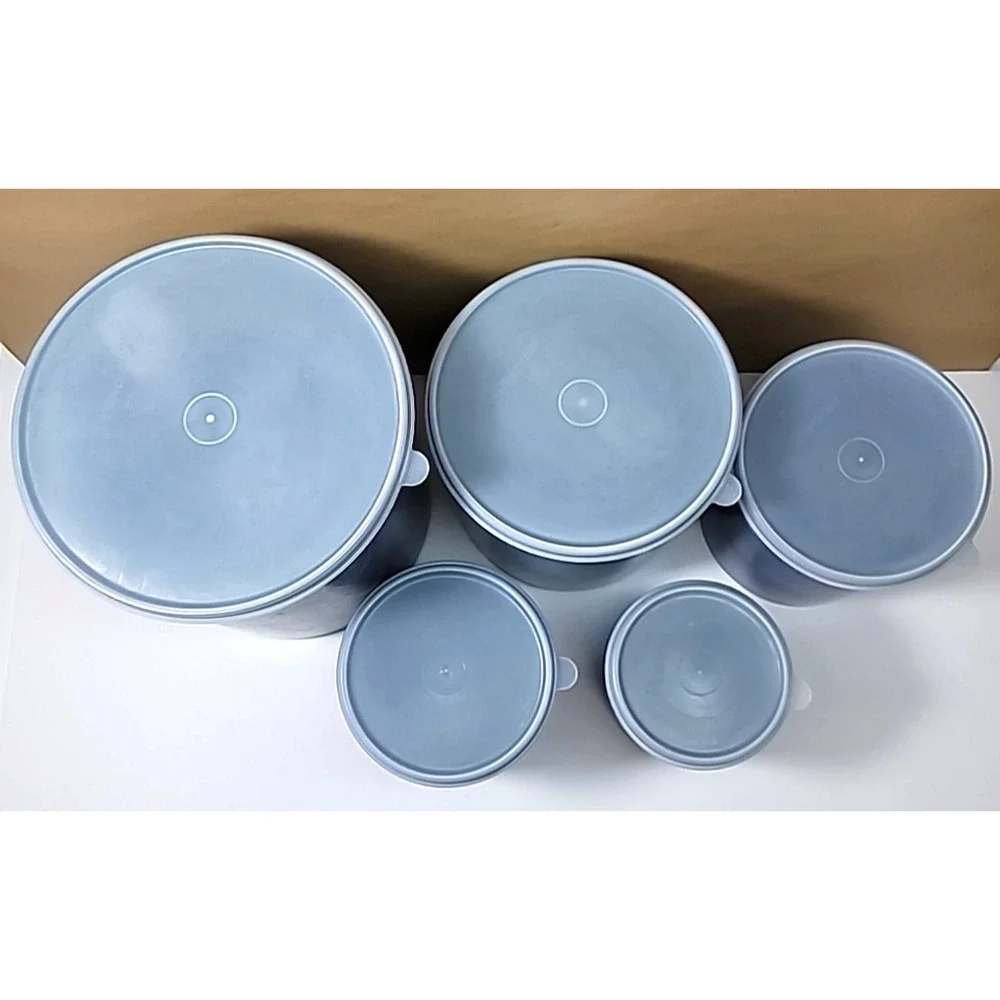 Set of 5 Vtg Plasvale Cornflower Blue Round Plastic Nesting Containers/Canisters